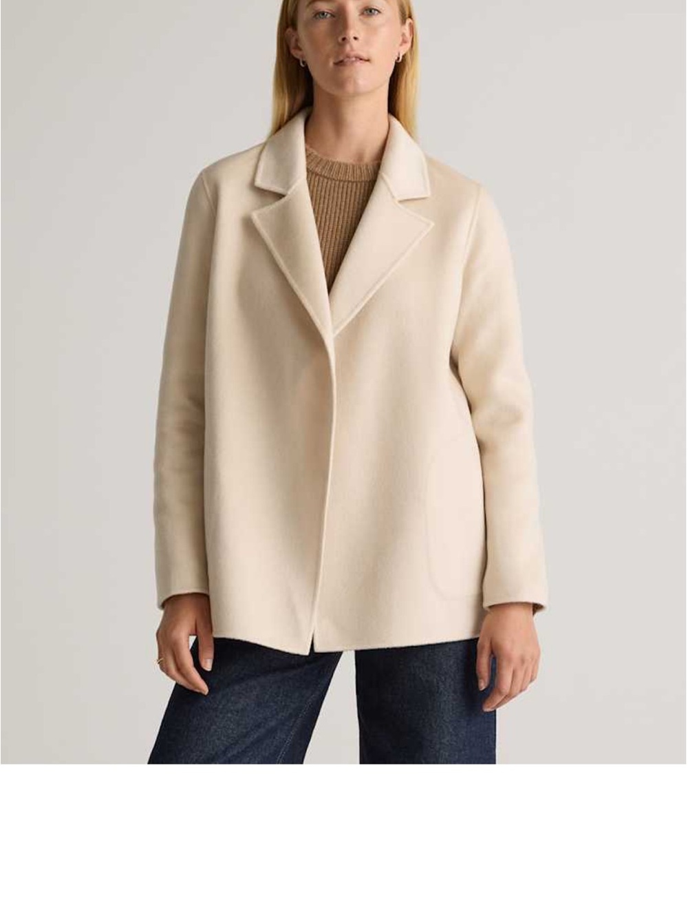 Quince 100% Mongolian Cashmere Double-Faced Open Blazer in Ivory